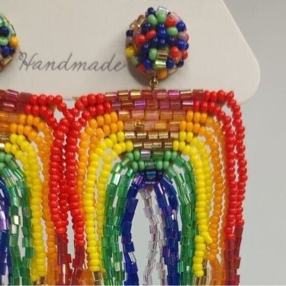 Anthropologie Deepa Gurnani Earrings Becka Rainbow Fringe Chandelier NEW - Picture 7 of 13
